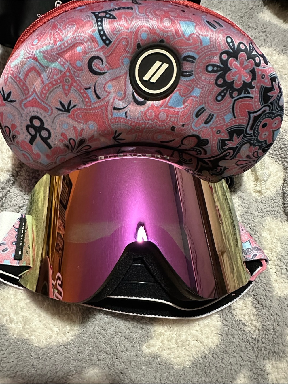 Unbound Melody Pink Mirrored Ski Goggles with Paisley Case